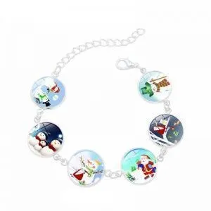 Браслет Снеговики и Санта. Светятся в темноте. Цвет серебро.