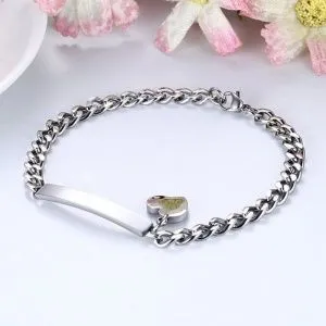 Браслет женский с сердечком. Нержавеющая сталь. Цвет стальной.