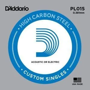 D'Addario PL015 Plain Steel Одиночная струна 015, без обмотки, сталь.