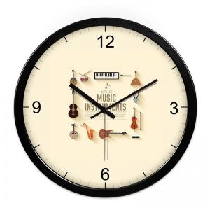 Часы настенные Музыкальные инструменты. Размер 10". Рамка черная.